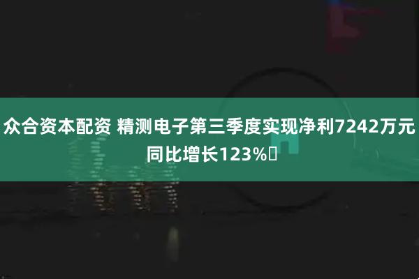 众合资本配资 精测电子第三季度实现净利7242万元 同比增长123%​